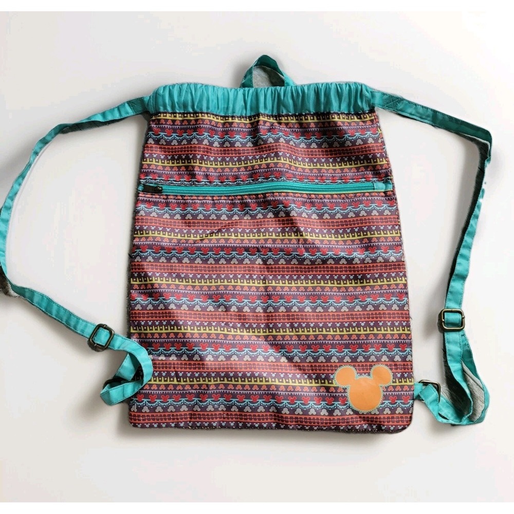 Disney Parks Animal Kingdom Safari‎ Print w/ Mickey Drawstring Backpack Boho Bag